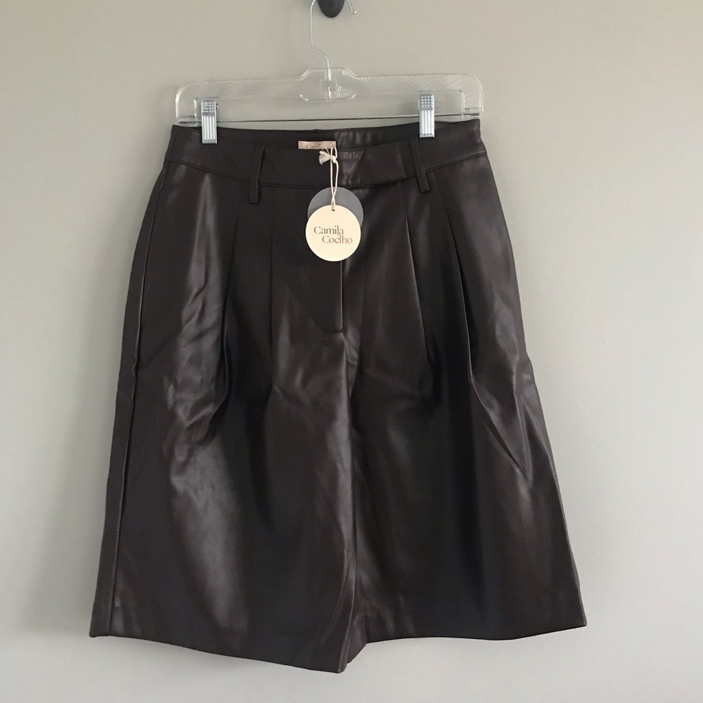 Camila Coelho Faux Leather Mid Rise Long Shorts - Picture 2 of 9